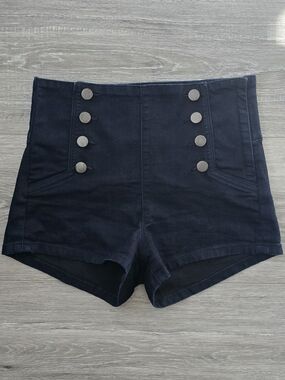 Forever 21 Premium Denim High-Waist Navy Sailor Button Shorts